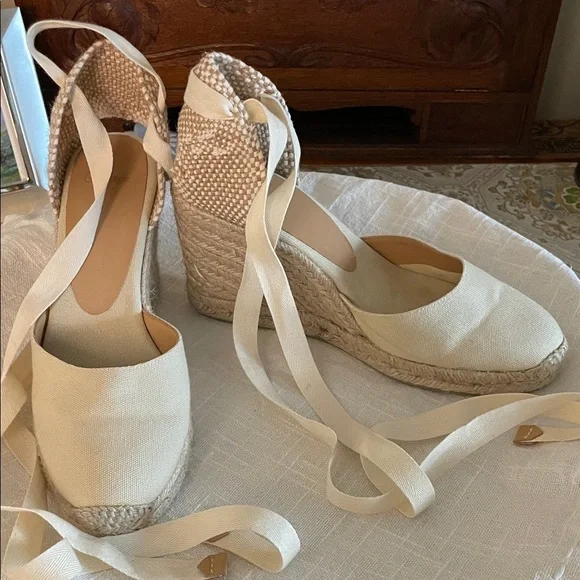 Elegant Cream Espadrille Wedge Sandals EU 38 US 7.5 - Picture 1 of 15